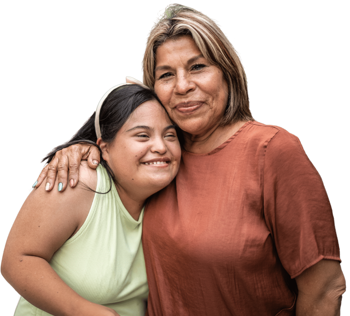 two women side embrace